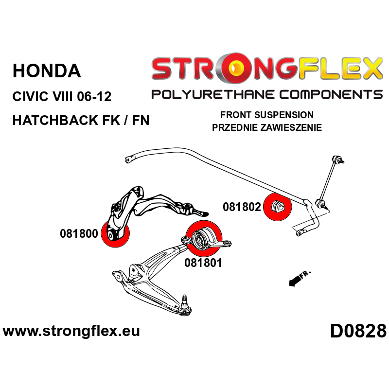 Honda Civic VIII (06-12) Hatchback FK/FN/FN2 Type R front suspension and rear beam bush kit-2