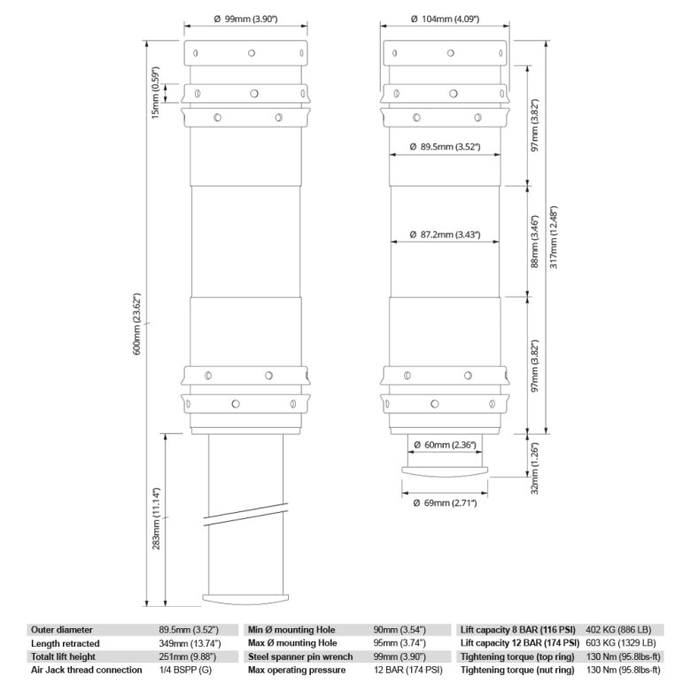 Air Jack 90 Competition Complete Set 2pc, 8 BAR / 120 PSI