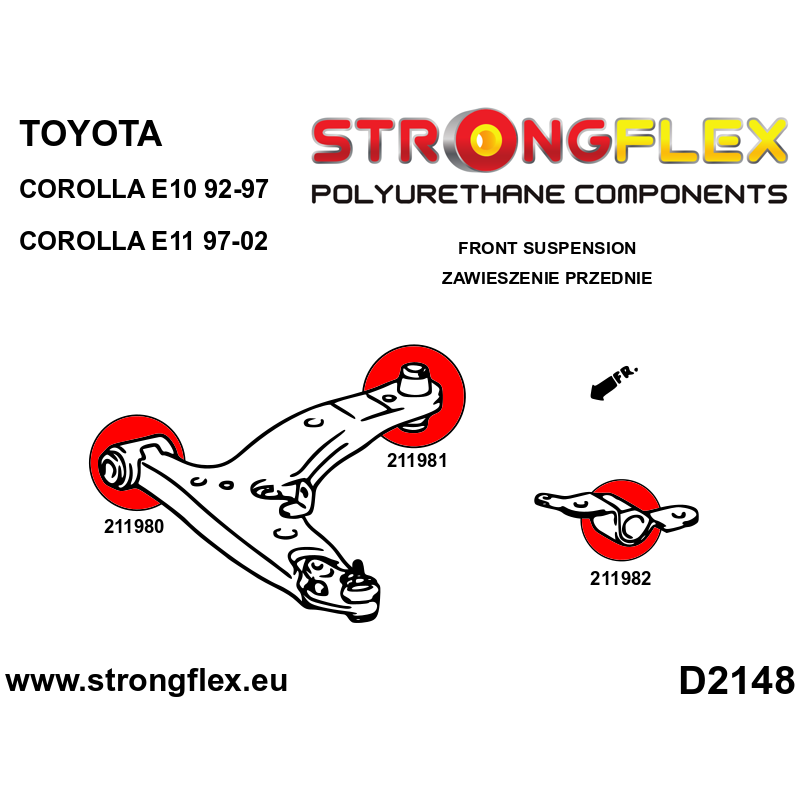 Strongflex front suspension bush kit road Corolla FWD E100/E110  216269B