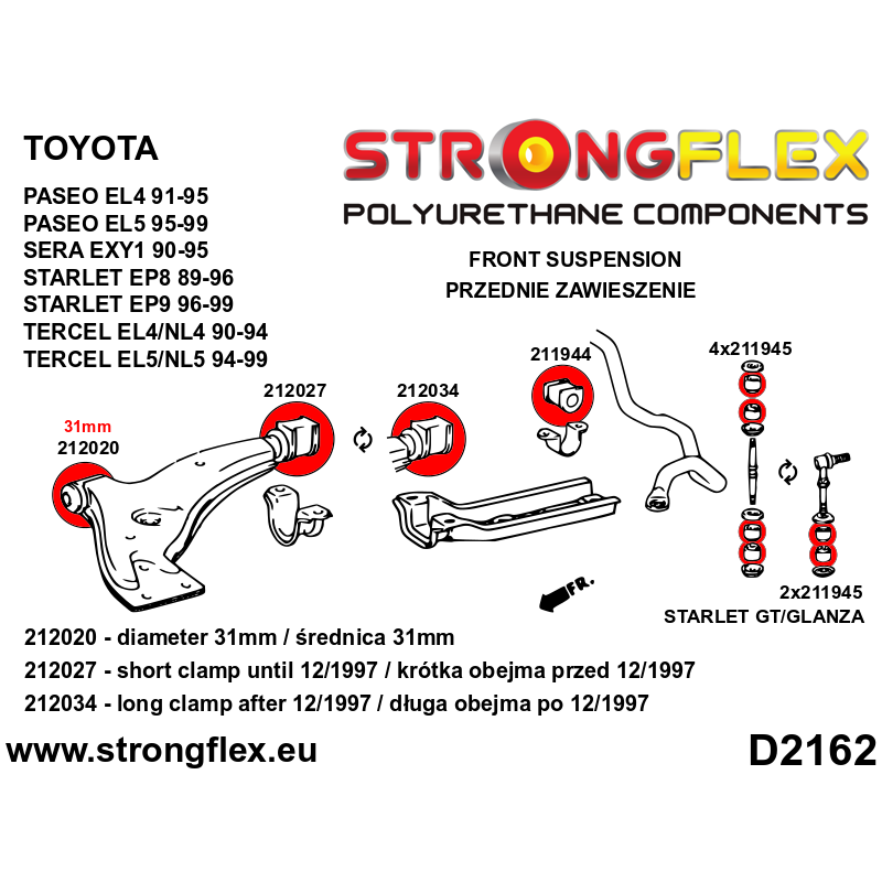 Starlet EP82/EP91 Front suspension bush kit SPORT