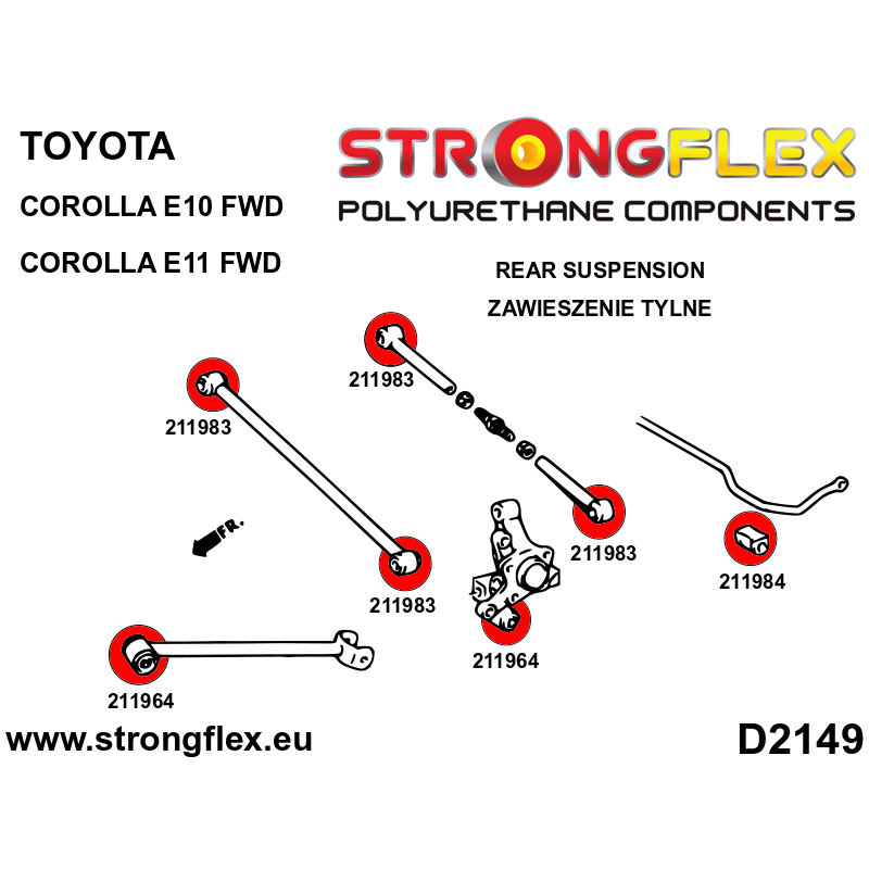 Strongflex full suspension bush kit road Corolla FWD E100/E110 216285B:-3