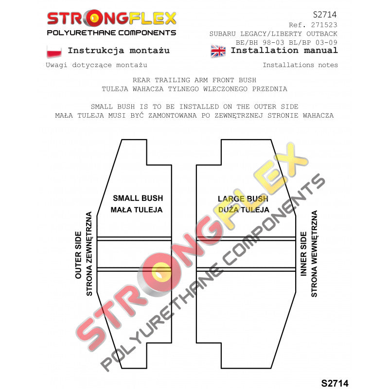 REAR SUSPENSION BUSH KIT SUBARU LEGACY III / OUTBACK II (98-03) BE BH BT-3