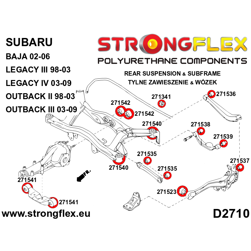 FULL SUSPENSION BUSH KIT SUBARU LEGACY III / OUTBACK II (98-03) BE BH BT-3