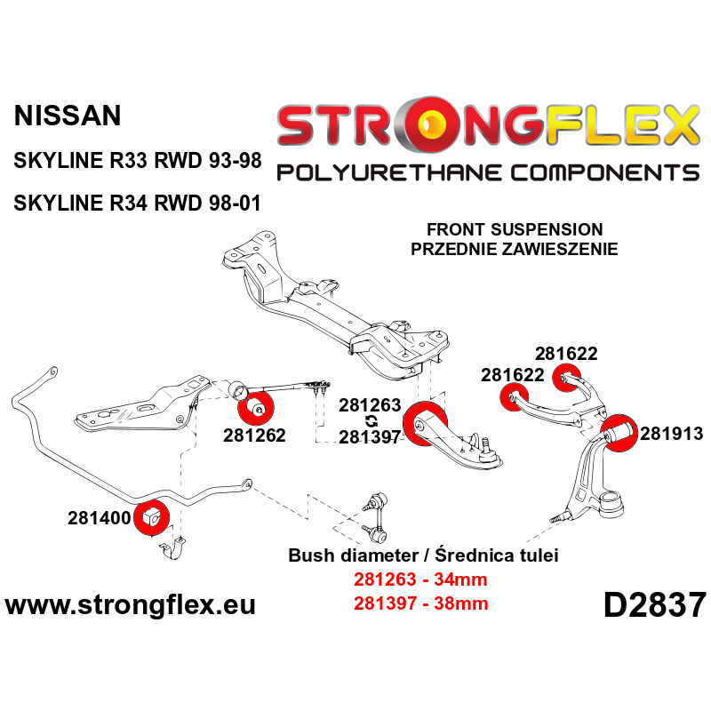 FRONT SUSPENSION BUSH KIT R33, R34 GTS-2