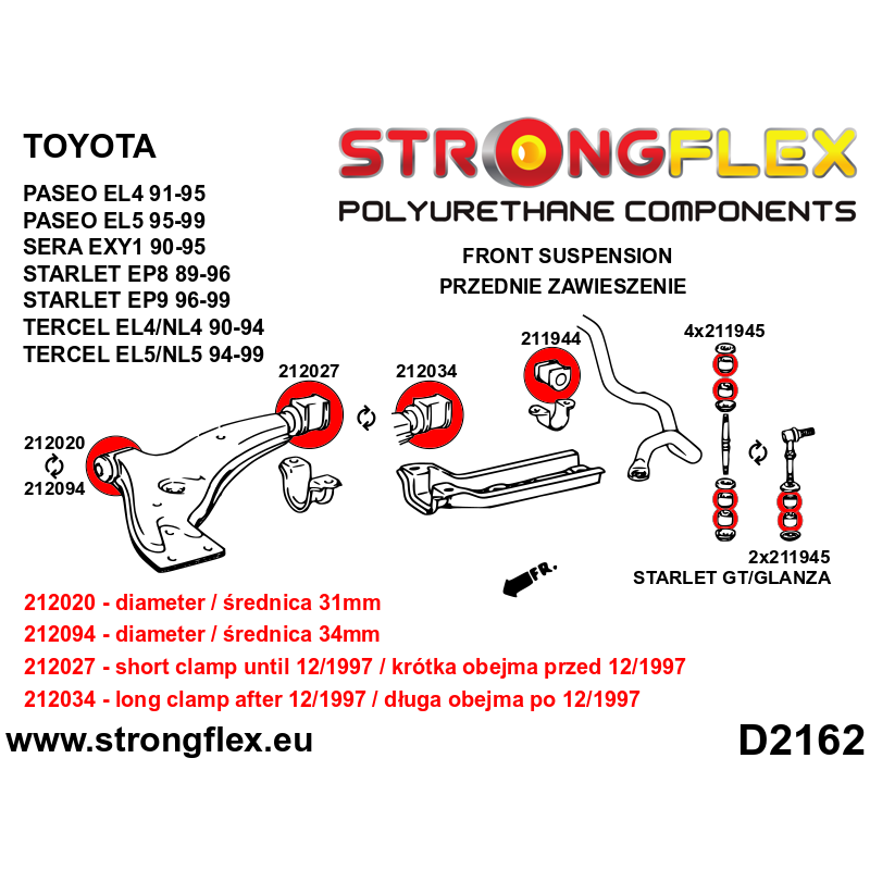 Starlet EP82/EP91 Front suspension bush kit ROAD