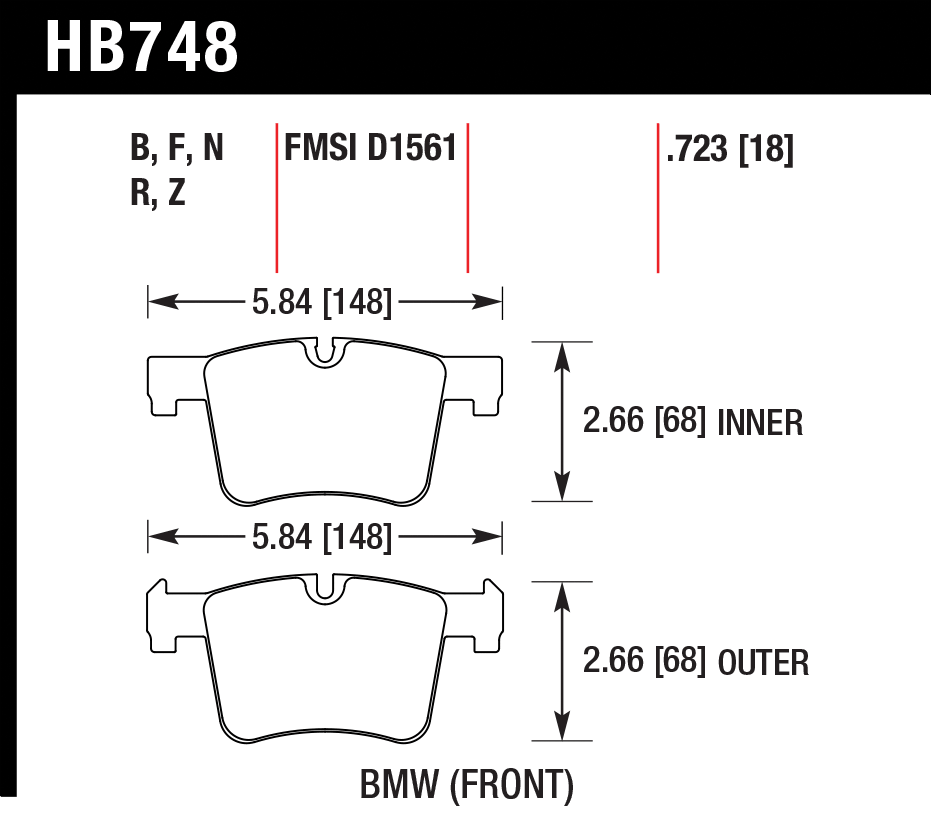 BMW 2 Series / 3 Series / 4 Series Hawk HPS 5.0 Front Brake Pads (HB748B.723)