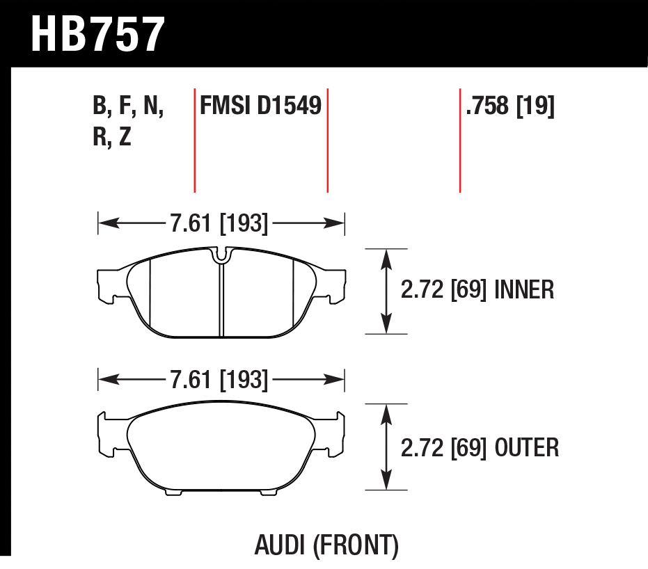 Audi A5 / A6 / A7 Hawk HPS 5.0 Front Brake Pads