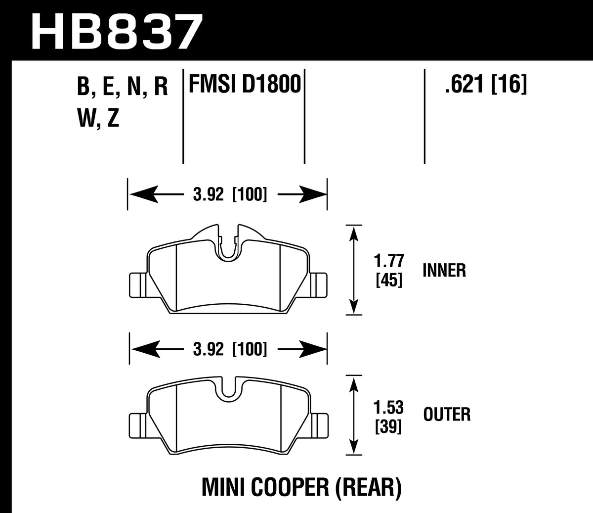 Mini Cooper Hawk HPS 5.0 Rear Brake Pads