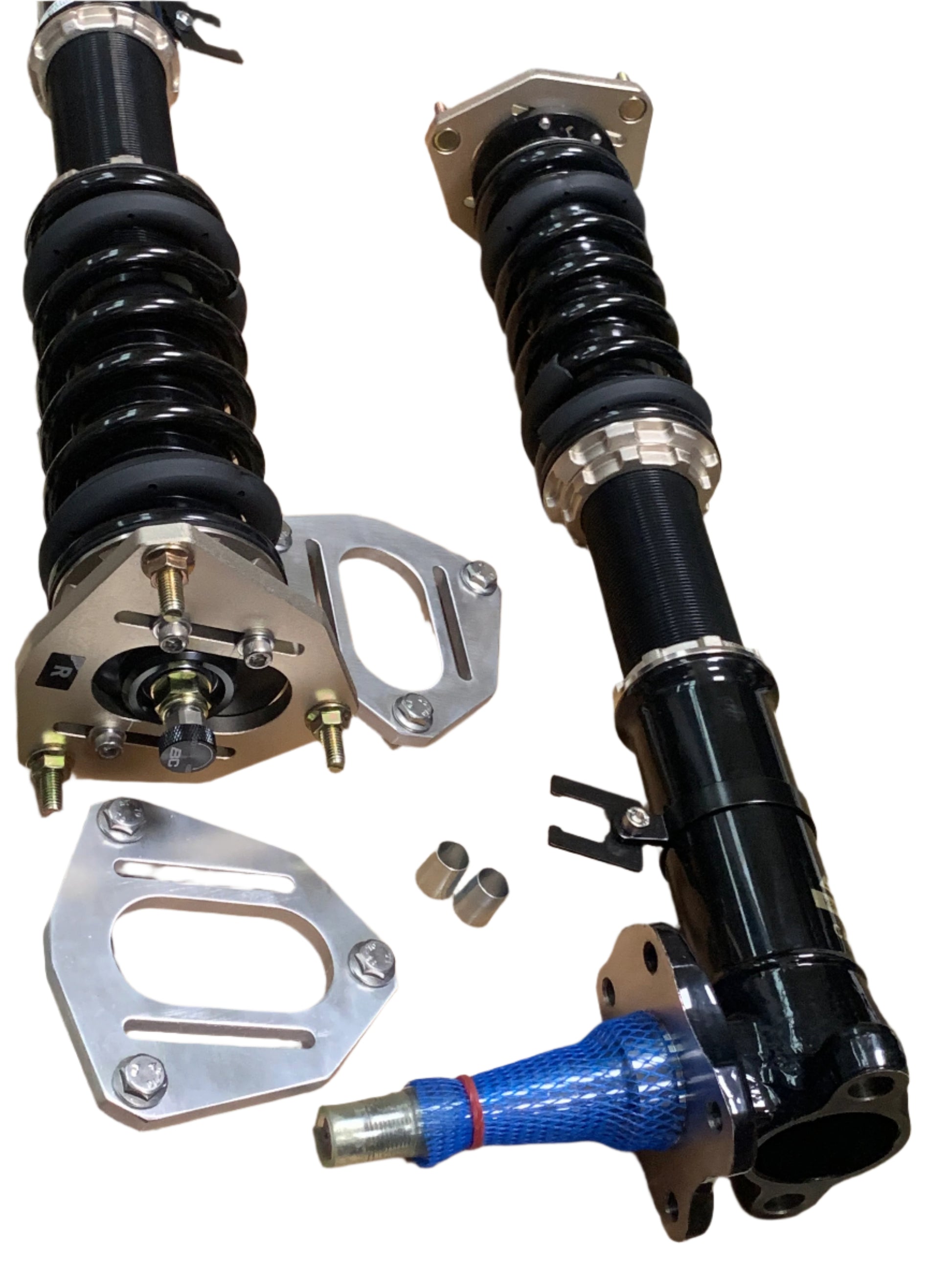 KP60 Front Coilover Kit: BC Racing AE86 Coilover Struts with Conversion Tops and Ball Joint Bushings-1