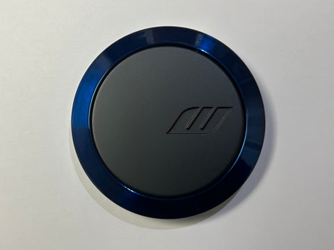 Work Emotion centre cap, black with blue ring flat type