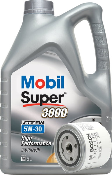 Volvo 240/740/940 Mobil 1 5W-30 Formula V Super 3000 Engine Oil & Filter Kit 5L (Bosch Filter)