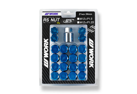 Work Wheels Japan M12x1.25 Aluminium Locking Wheel Nuts Set RS Blue