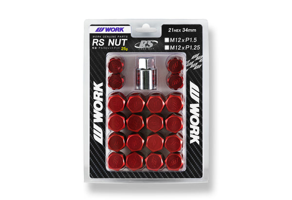 Work Wheels Japan M12x1.5 Aluminium Locking Wheel Nuts Set RS Red