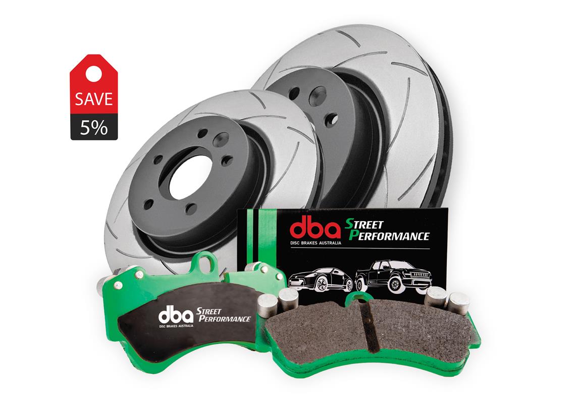 Subaru Impreza DBA Front Brake Kit – Street Series T2 Slotted & Street Performance Brake Pads