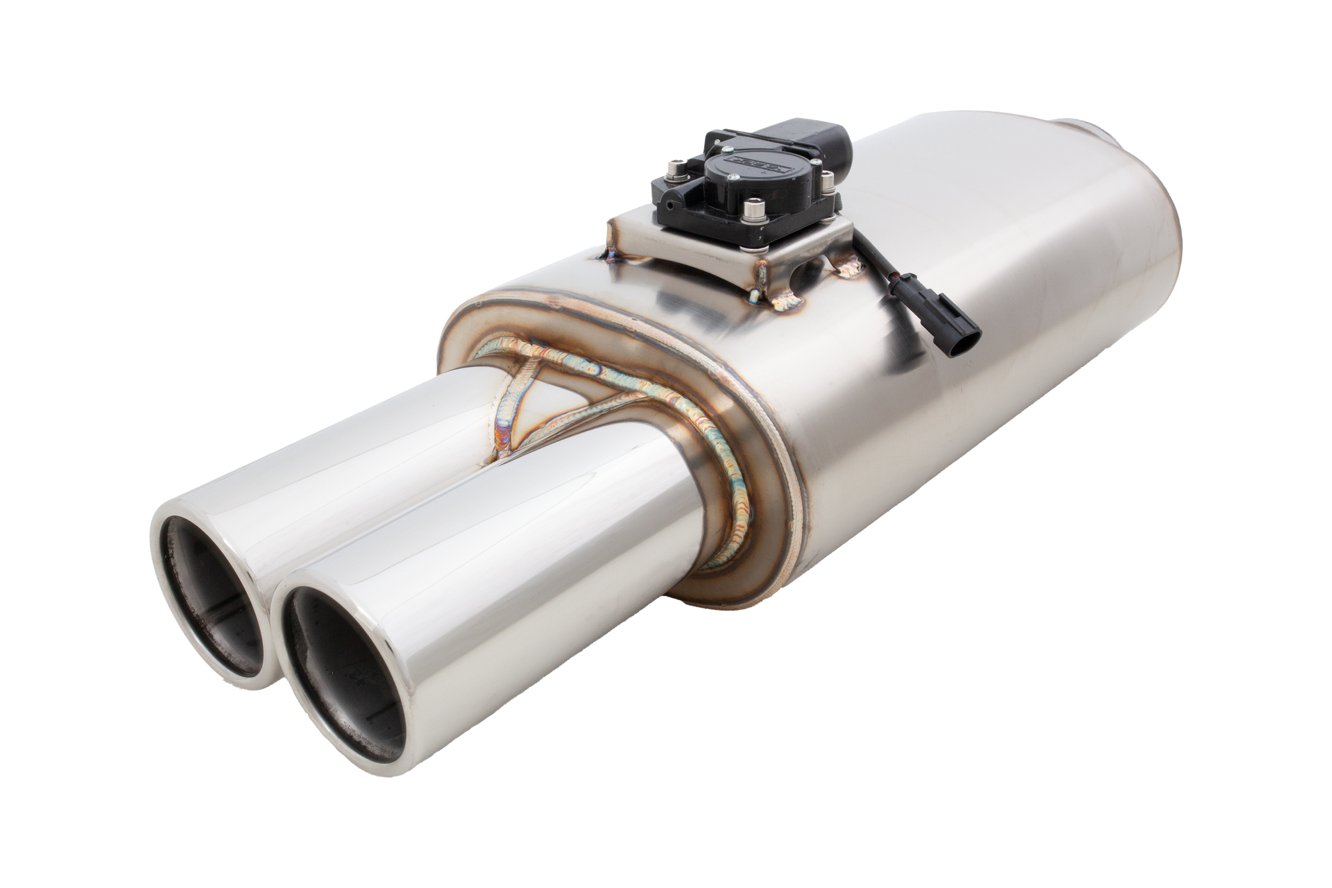 Oval Body, 2.5" inlet with 3" Twin Outlet XForce Varex Valved rear silencer with controller