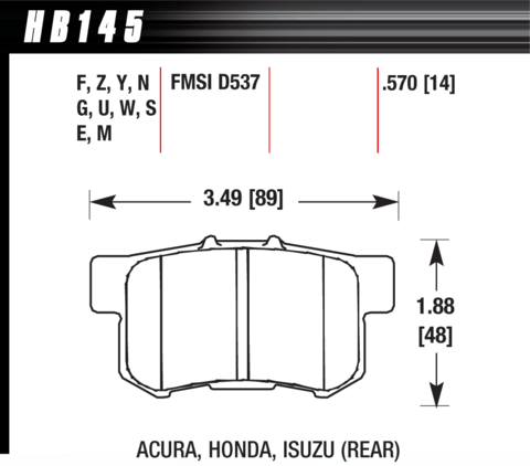 Honda Accord / CR-Z / Civic / Acura CL / ILX / Integra Hawk HP Plus Rear Brake Pads