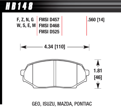 Mazda MX-5 Hawk HT-10 (14 mm) Front Brake Pads