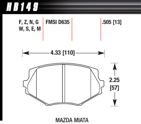 Mazda MX-5 Hawk HT-10 (13 mm) Front Brake Pads