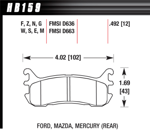 Mazda MX-5 Hawk DTC-30 (13 mm) Rear Brake Pads (HB159W.492)