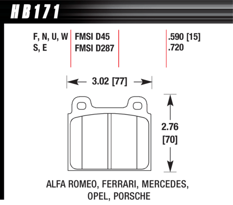 VW Scirocco Hawk HPS Front Brake Pads