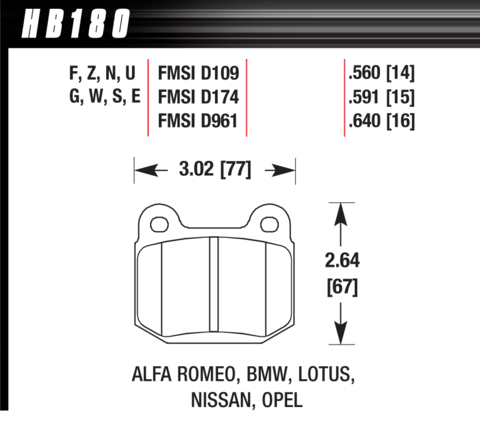 Nissan Skyline V35 / 350Z / Lotus Elise / Exige Hawk HPS 5.0 Brake Pads