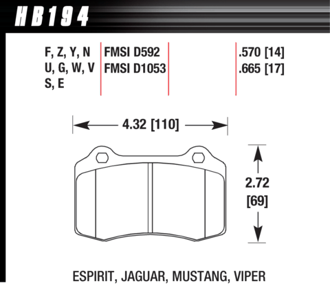 Jaguar S-Type / Super / Vanden / Volvo S60 / V70 Hawk HPS 5.0 Rear Brake Pads