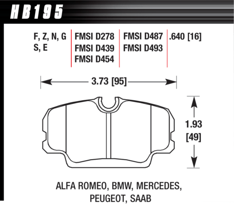 Land Rover Discovery / Freelander / Range Rover / Saab 900 / 9000 Hawk HT-10 (16 mm) Brake Pads