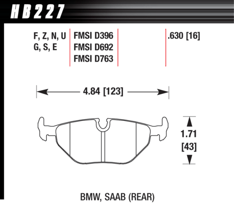 BMW 3 Series / 5 Series / 7 Series / Saab 9-5 Hawk HT-10 (16 mm) Rear Brake Pads