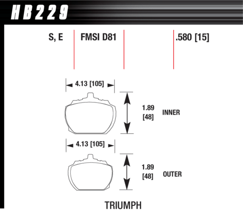 Triumph Stag / TR8 Hawk Blue 9012 (15 mm) Front Brake Pads
