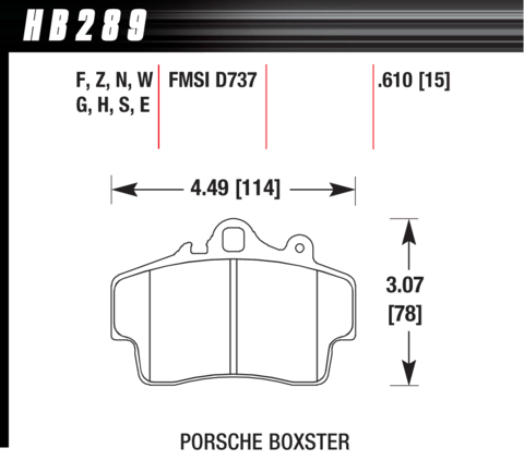 Porsche Boxster / Cayman Hawk DTC-60 (16 mm) Front Brake Pads