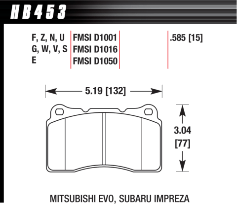 Ford Mustang / Hyundai Genesis Hawk DTC-30 (15 mm) Front Brake Pads