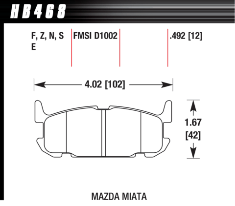 Mazda MX-5 Hawk HPS Rear Brake Pads (HB468F.492)