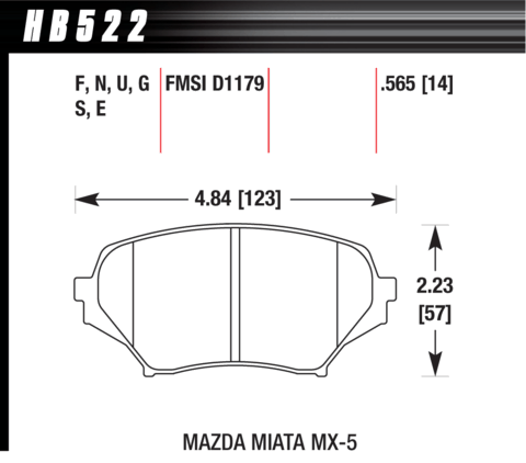 Mazda MX-5 Hawk HP Plus Front Brake Pads (HB522N.565)