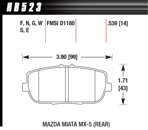 Mazda MX-5 / Fiat 124 Hawk DTC-30 (14 mm) Rear Brake Pads