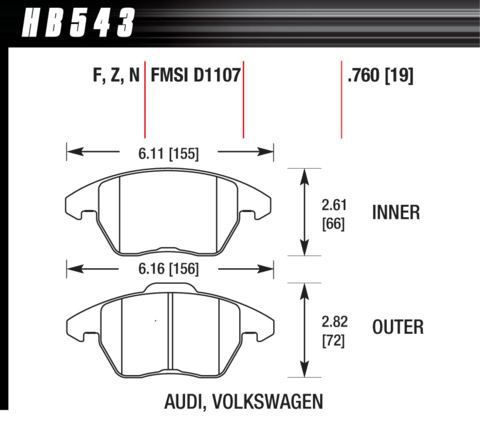 VW Beetle / CC / Clasico / Audi A3 Hawk Performance Ceramic Front Brake Pads