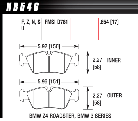 BMW 3 Series / Z3 / Z4 Hawk HT-10 (17 mm) Front Brake Pads