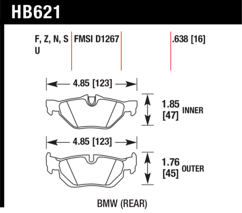 BMW 1 Series / 3 Series / X1 Hawk HT-10 (16 mm) Rear Brake Pads
