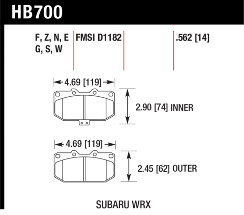 Subaru Impreza Hawk HP Plus Front Brake Pads
