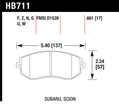 Subaru BRZ / Forester / Impreza / Toyota GT86 / 86 Hawk DTC-80 Front Brake Pads
