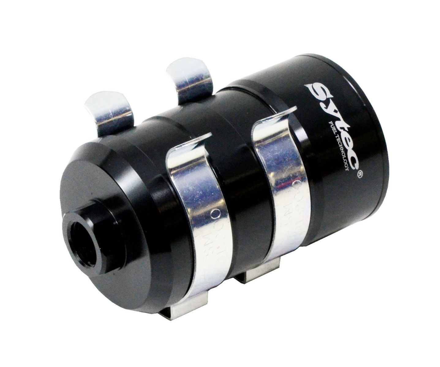 SYTEC Bullet fuel Filter AN8 - AN8 (Black) with mounting clips. 10 Micron Paper Element