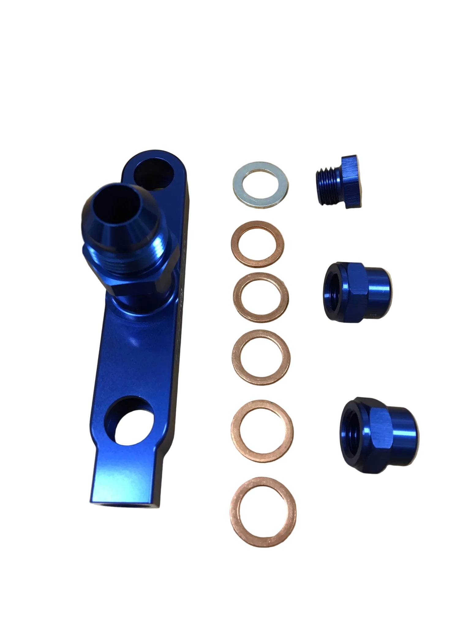 Twin Bosch 044 Fuel Pump Billet Aluminium Assembly OUTLET Manifold In Blue - Group-D