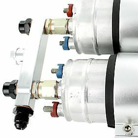 Twin Bosch 044 Fuel Pump Billet Aluminium Assembly OUTLET Manifold In Blue - Group-D