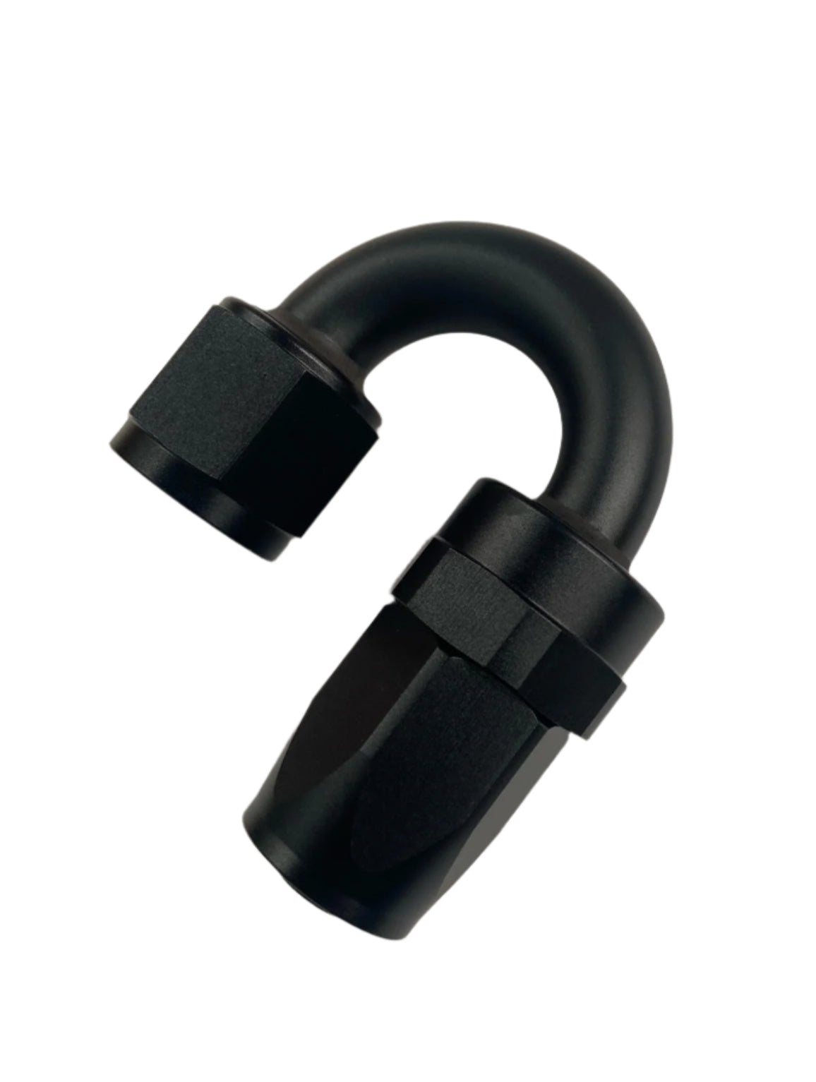 A black AN8 180 Degree fitting for vehicle builds.